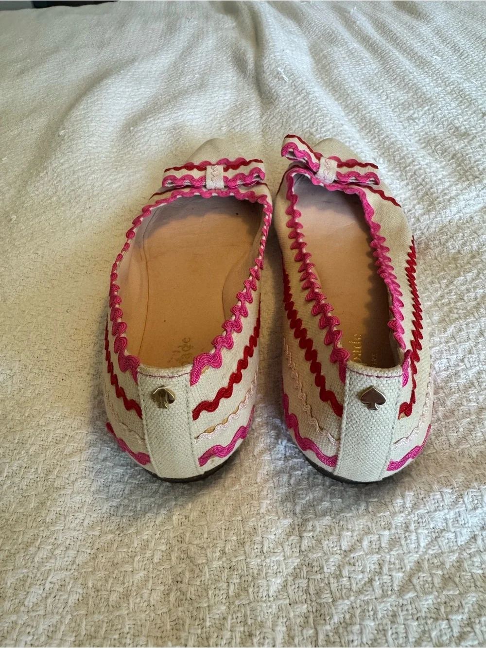 kate spade Cream Pointed-Toe Flats with Pink Trim